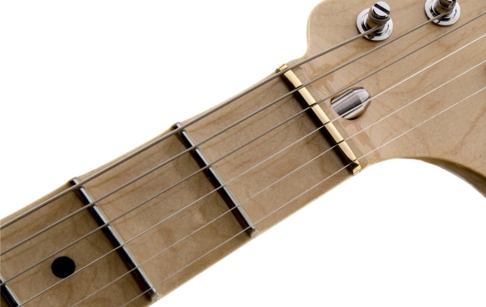 Brass nut on a Fender Stratocaster guitar