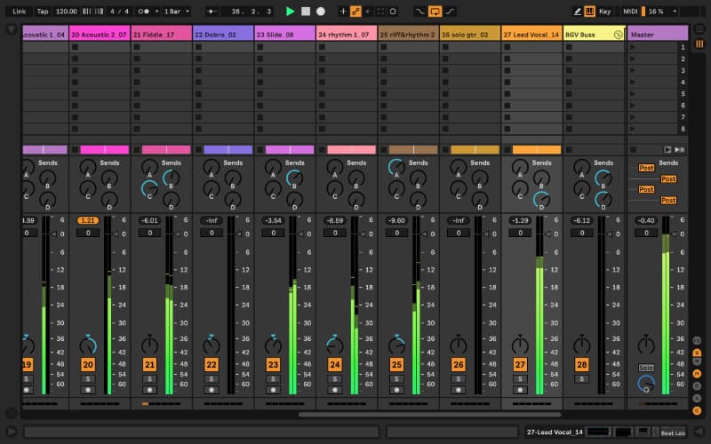 Mixer in Ableton Live Session View